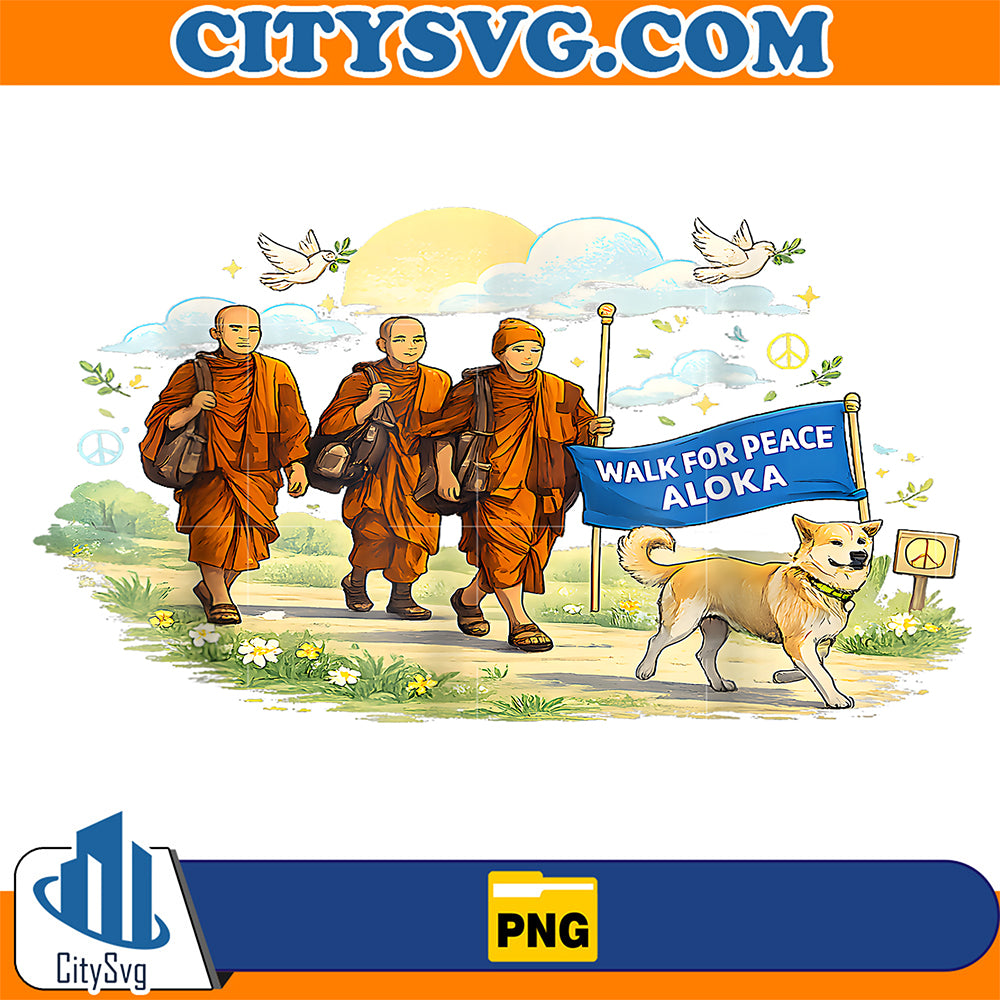 Walk-For-Peace-Monks-With-Aloka-Dog-Png-1
