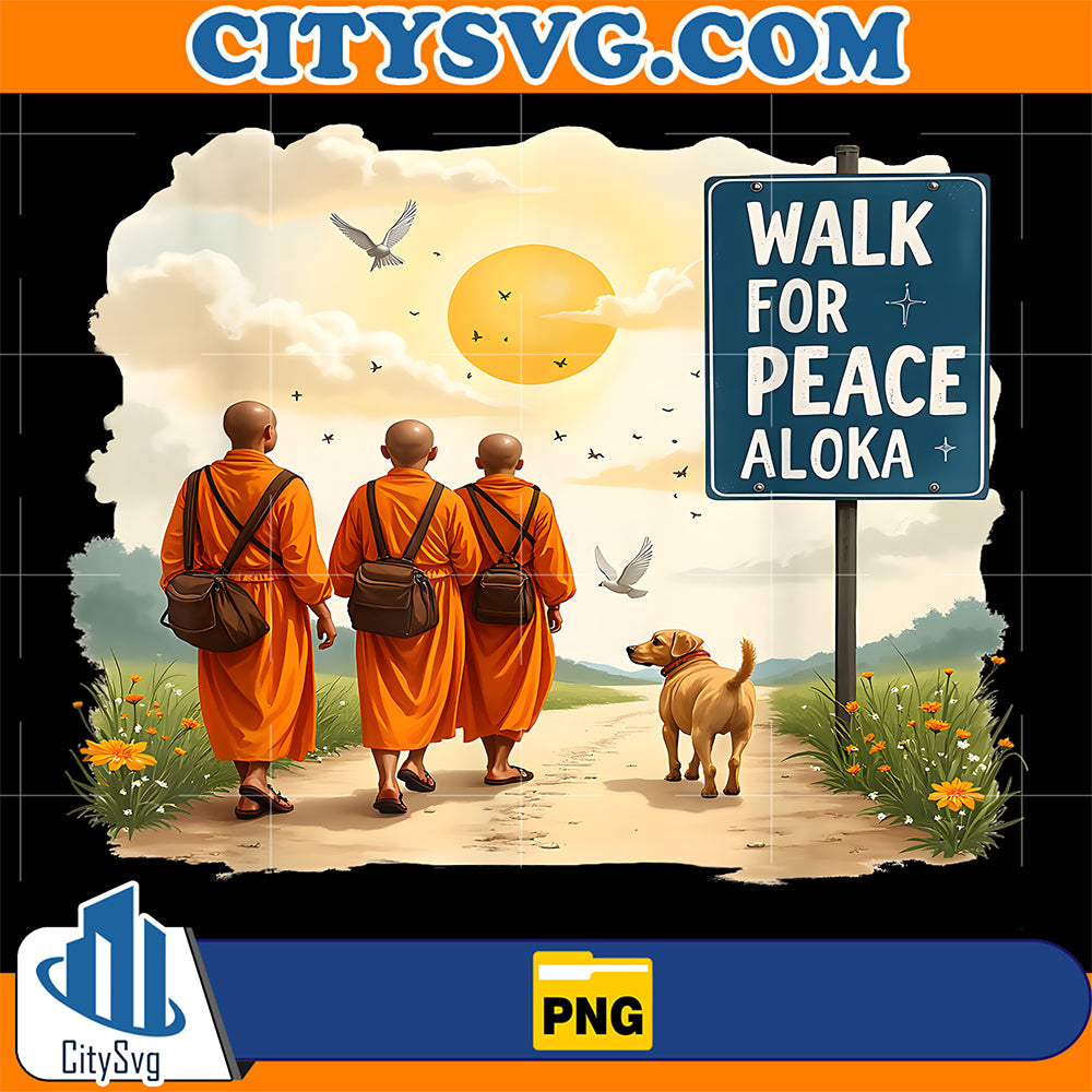 Walk-For-Peace-Monks-With-Aloka-Dog-Png