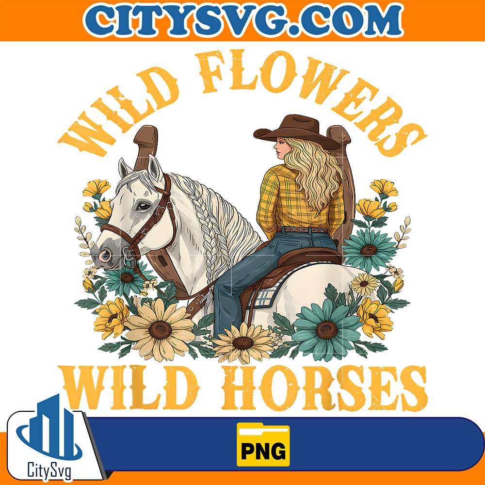 Wild-Flowers-Wild-Horses-Country-Sunset-Western-Cowgirl-Png