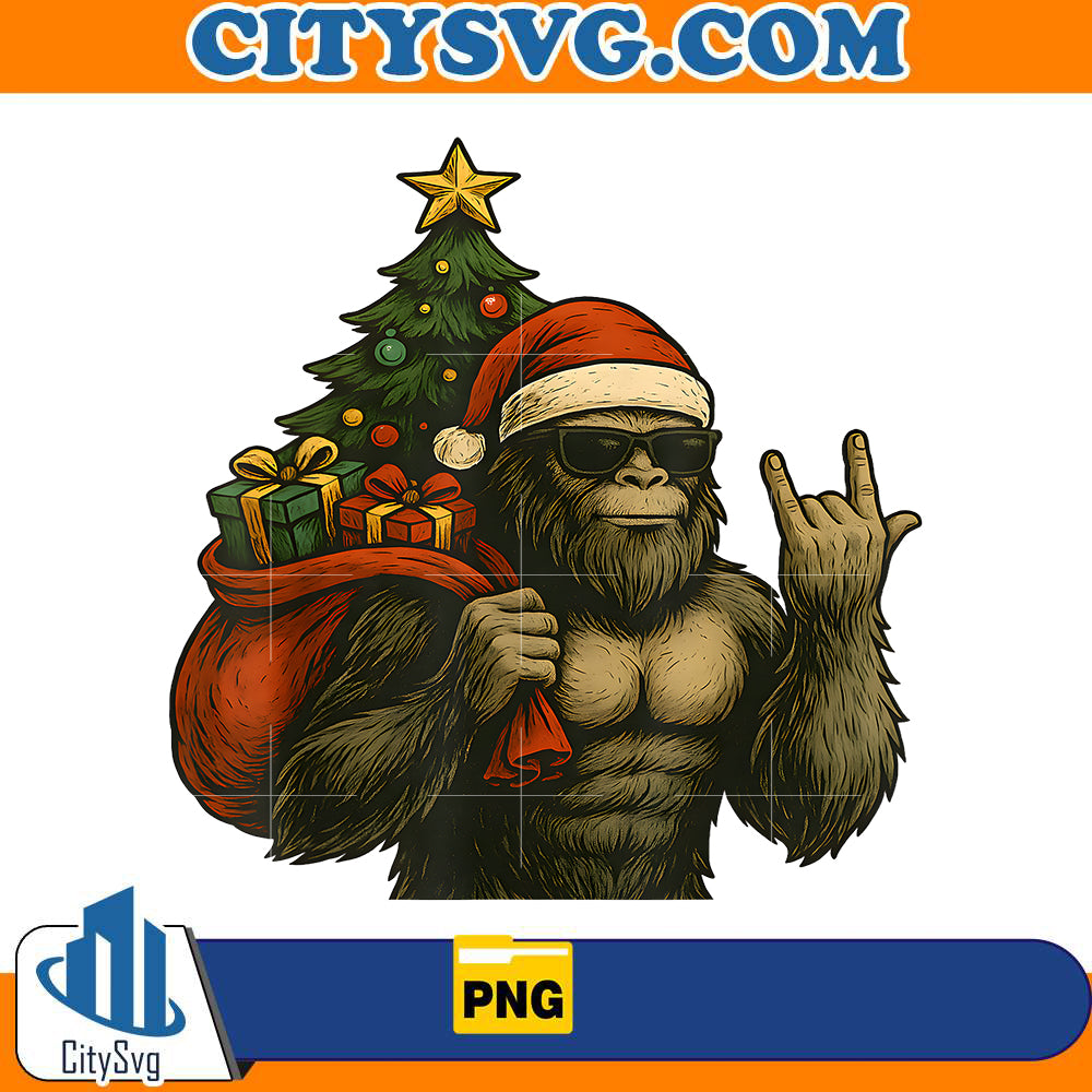bigfoot-santa-christmas-tree-rock-on-funny-xmas-sasquatch-png
