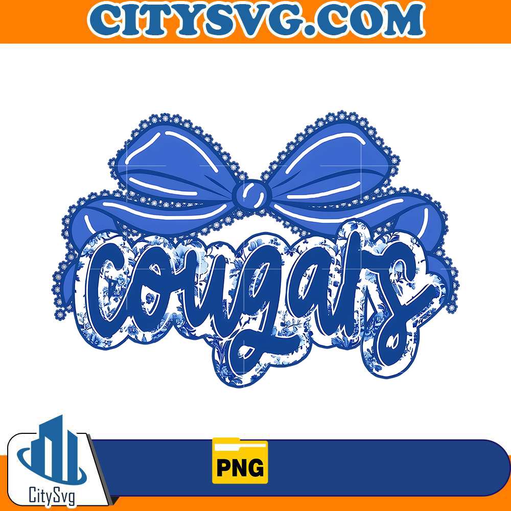 cougars-mascot-floral-toile-blue-water-color-coquette-bow-png