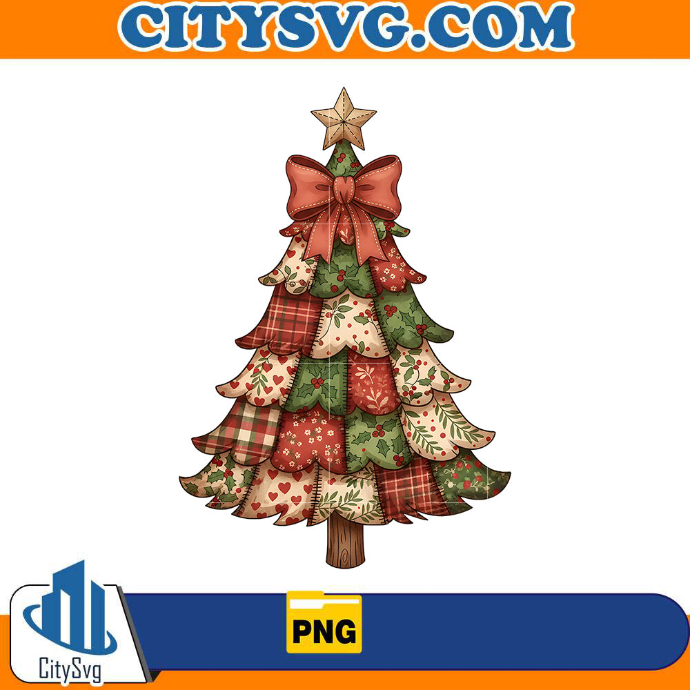 retro-patchwork-christmas-tree-png-vintage-merry-christmas-bow-png