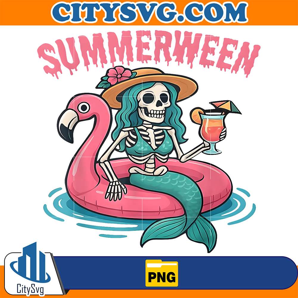 summerween-mermaid-skeleton-beach-flamingo-halloween-girl-png